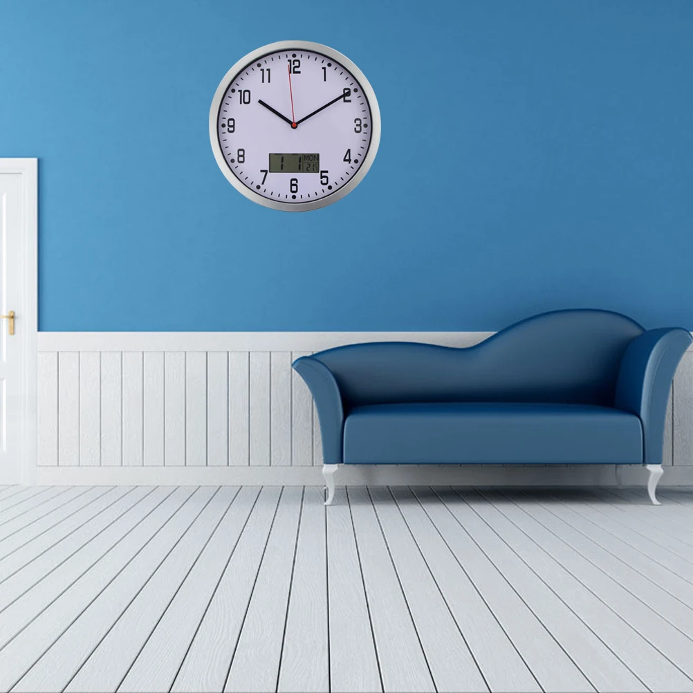 

1pc 10 Inch Hanging For Home Office With Thermometer Wall Operated Garden Wall Clock With Hygrometer Clock Silver