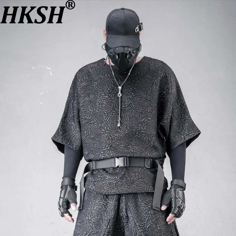 HKSH Unique Design Summer New Men Tide Dark Rose Jacquard China-Chic Bat Sleeve T-shirt Yamamoto Short Sleeve O-Neck Top HK20926