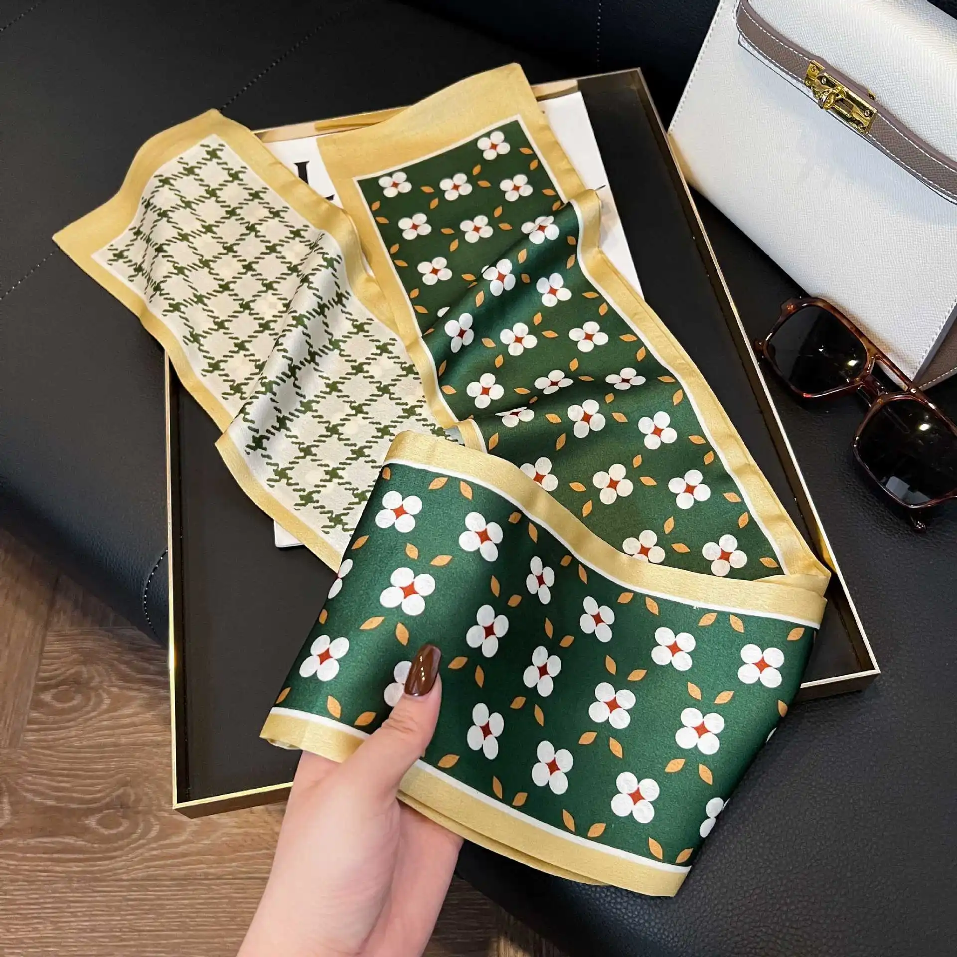 

Длинный шелковый шарф из искусственного шелка, новый модный шелковый шарф на весну и осень, легкий роскошный темпераментный универсальный маленький шарф casua