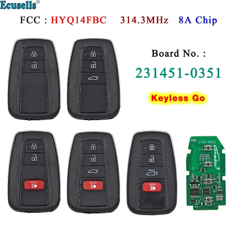 Ecusells 2/3/4 Button Smart Keyless Go Remote Key ASK 314.3MHz A9 Chip for Toyota Camry RAV4 Prius FCC ID:HYQ14FBC 231451-0351