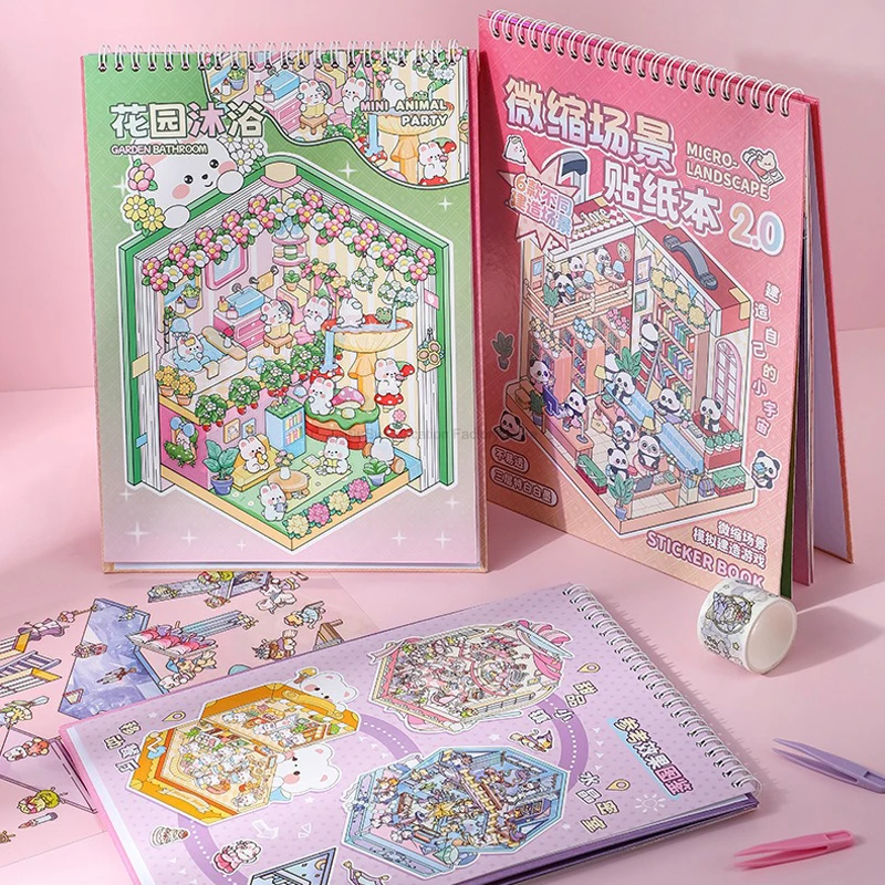 6Sences in Book Plus Size Cartoon 2.5D Landscape Sticker Game Collection Books DIY Festival Birthday Gift Present for Kid Child