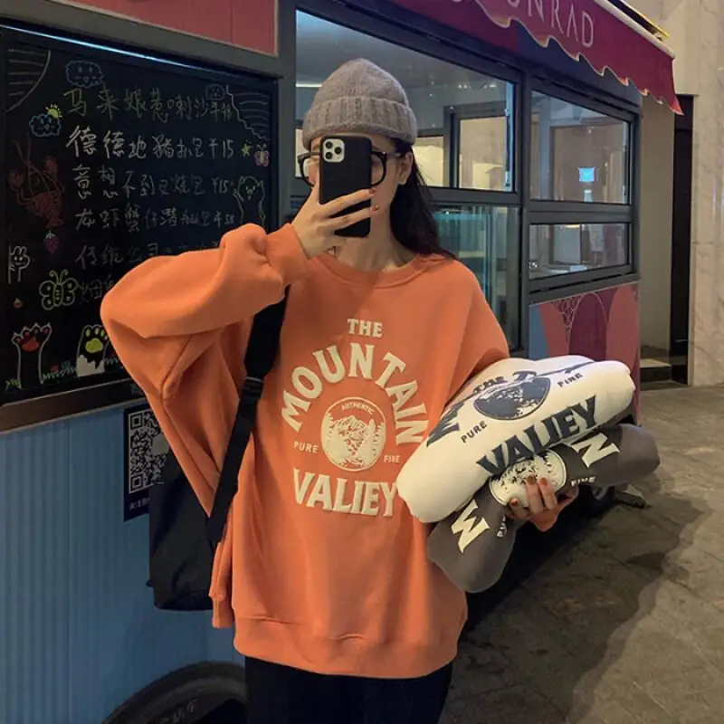 

Весенняя модная женская толстовка-худи из хлопка для женщин, весна-осень, в корейском стиле, новая свободная толстовка с круглым вырезом