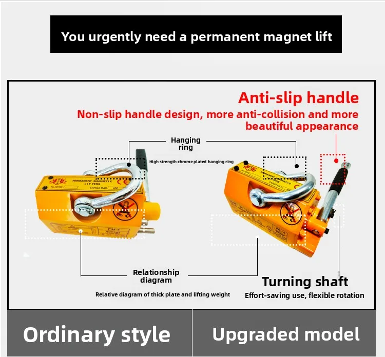 

600 кг магнитный подъемник, подъемник с постоянным магнитом, 1 т, магнитный инструмент, 2 т, промышленное подъемное оборудование, сильный магнит