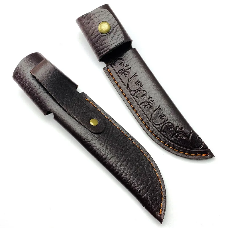 1pc Outdoor Engraved Pattern Cow Neck Pattern Scabbard Suitable for Meat Cleaver Fruit Knife PU Cover Included