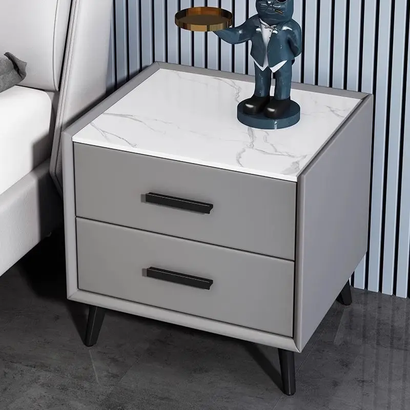Solid Wood Light Luxury Bedside Table Simple Modern Home Bedroom Mini Rock Slab 50cm Simple Storage Storage Cabinet Complete