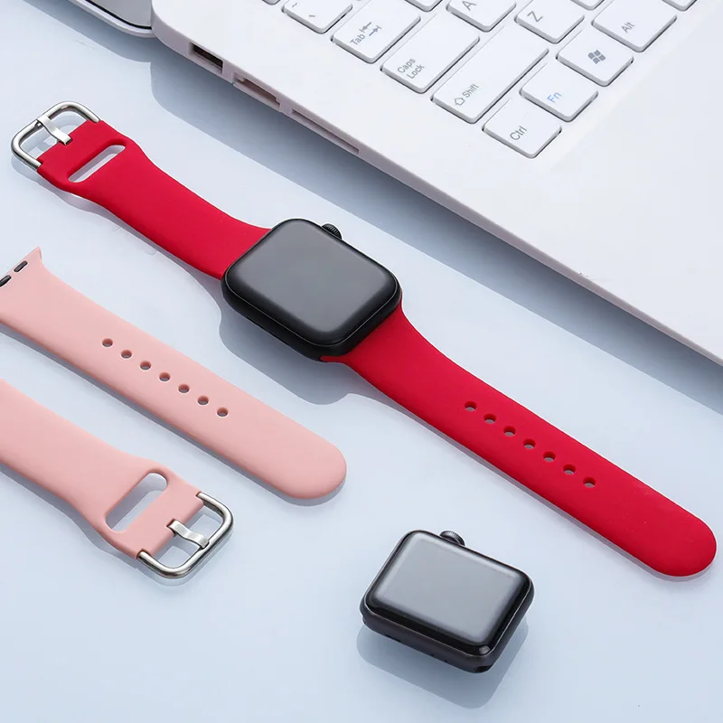 Apple 시계 용 실리콘 스트랩 44mm 40mm 38mm 42mm 44mm iwatch 팔찌 시리즈 용 교체 시계 밴드 7 6 Se 5 4 3 2 1