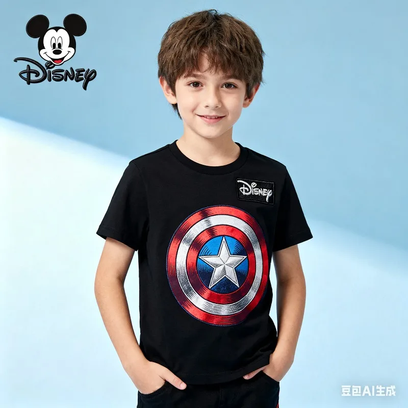 

Brand Disney Trend Summer Pure Cotton Thickened Short-sleeved Printed T-shirt Boys and Girls Loose Casual Six-color Trend Kids