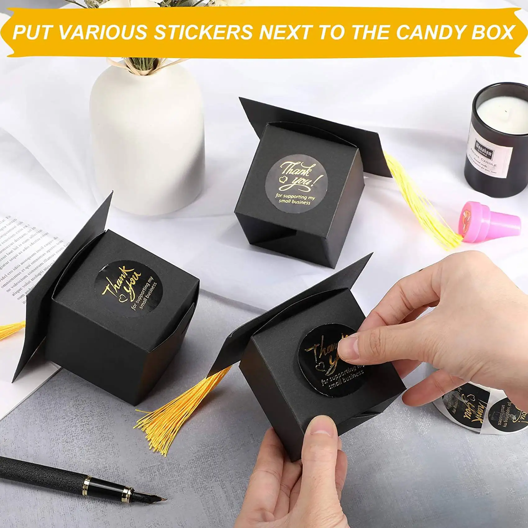 Advanced Graduation Decorations 100PCS Graduation Candy Box DIY Grad Cap Box For Graduation Gift Graduation Party Favors Decor