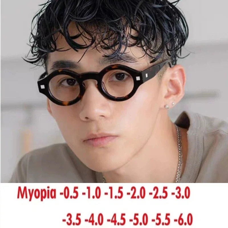 

Vintage Tortoiseshell Small Round Frame Glasses Trendy Men's Sunglasses Personality Wide Prescription Customizable0~-6.0