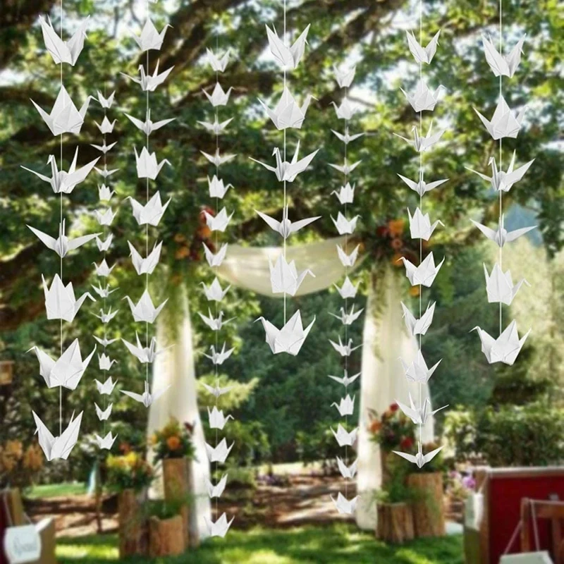 

Handmade Folded Origami Paper Crane String Garland, White Origami Paper Cranes, Wedding Party Backdrop, Home Party Decorations