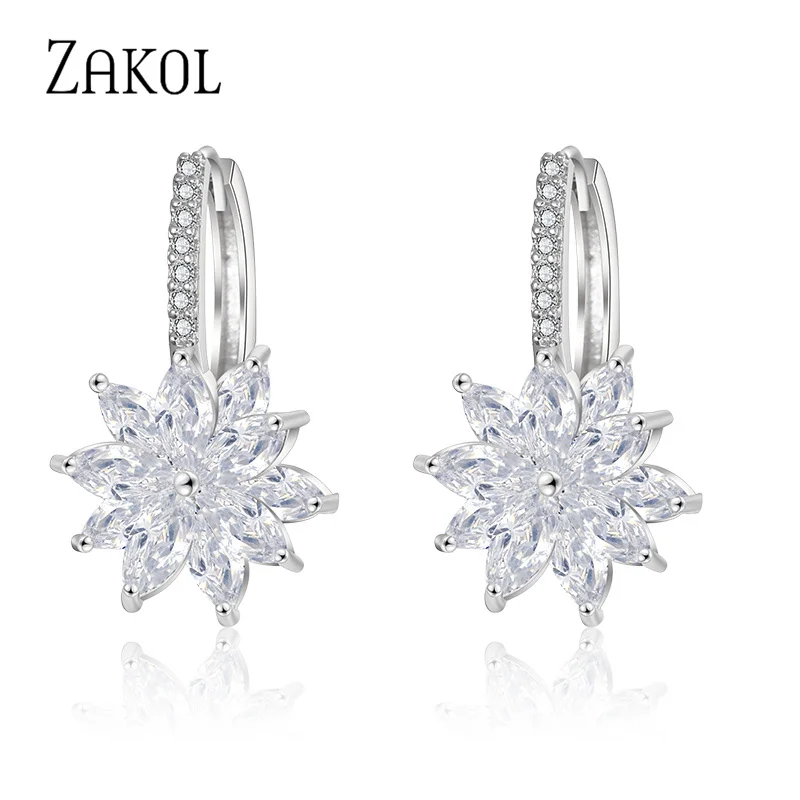 ZAKOL Cute Romantic Lovely Clear Stone Flower Convenient Simple Earrings Copper Cubic Zirconia For Women Party Jewelry EP2120