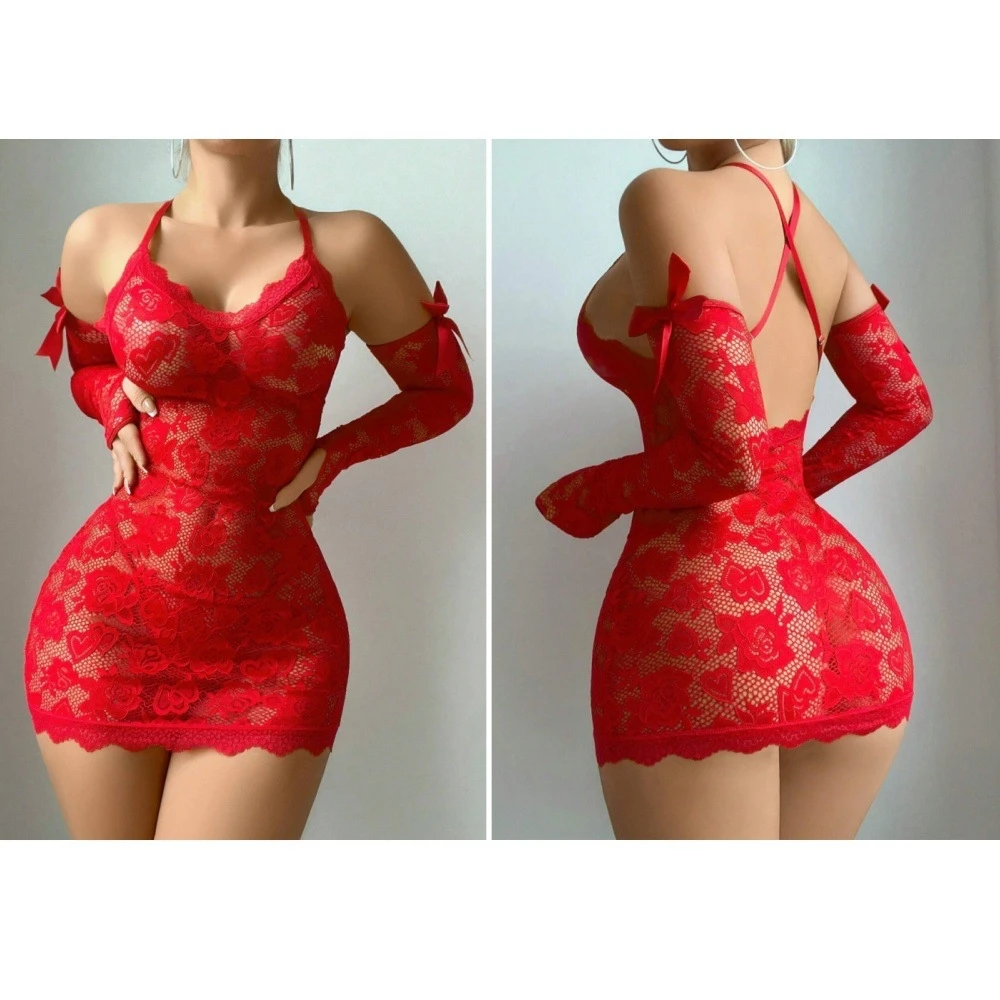 Lingerie sexy, abito da battaglia rosso, uniforme seducente, abito da notte, set di pizzo, tentazione uniforme, abbigliamento da donna L742
