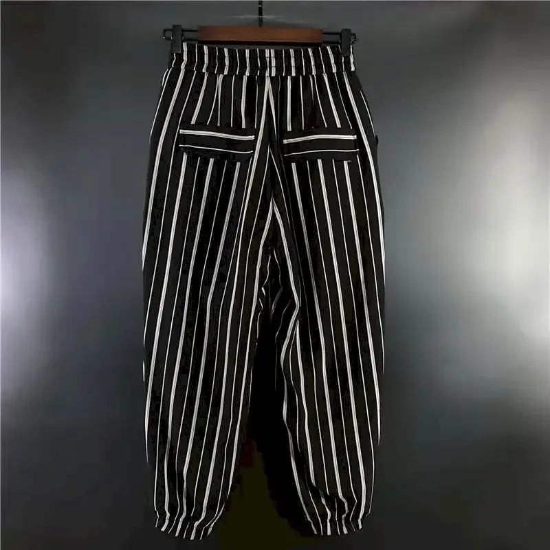 Women's Cropped Trousers Summer Striped Harem Trousers Loose Casual Pants Men Korean Feet Personality Fashion Wild Foot Pants