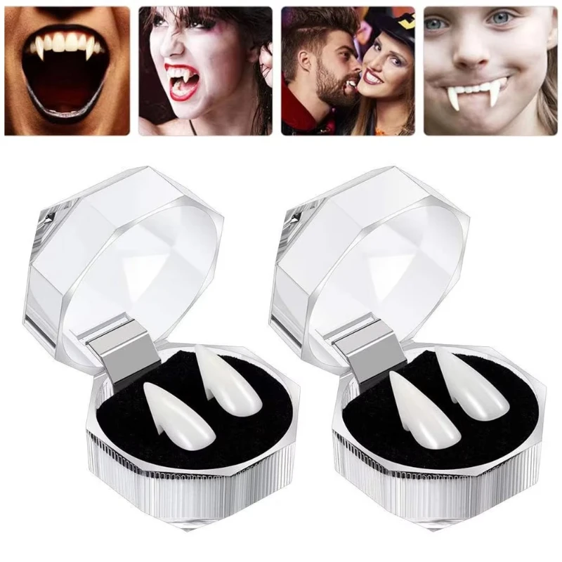 1/2/3/4Pairs Halloween Sharp Dentures Props Costume Props Glue False Teeth Cosplay Party Decor Make Up Auxiliary Wholesale