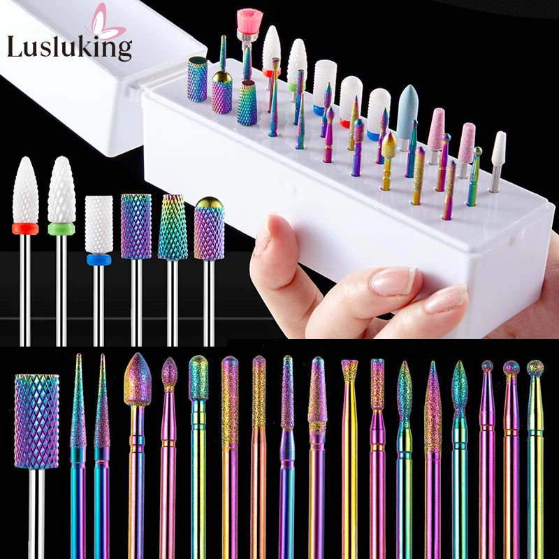 

30pcs Nail Drill Bits Ceramic Diamond Cuticle Efile Tungsten Carbide Milling Cutter for Manicure Remover Acrylic Gel Nail Tools