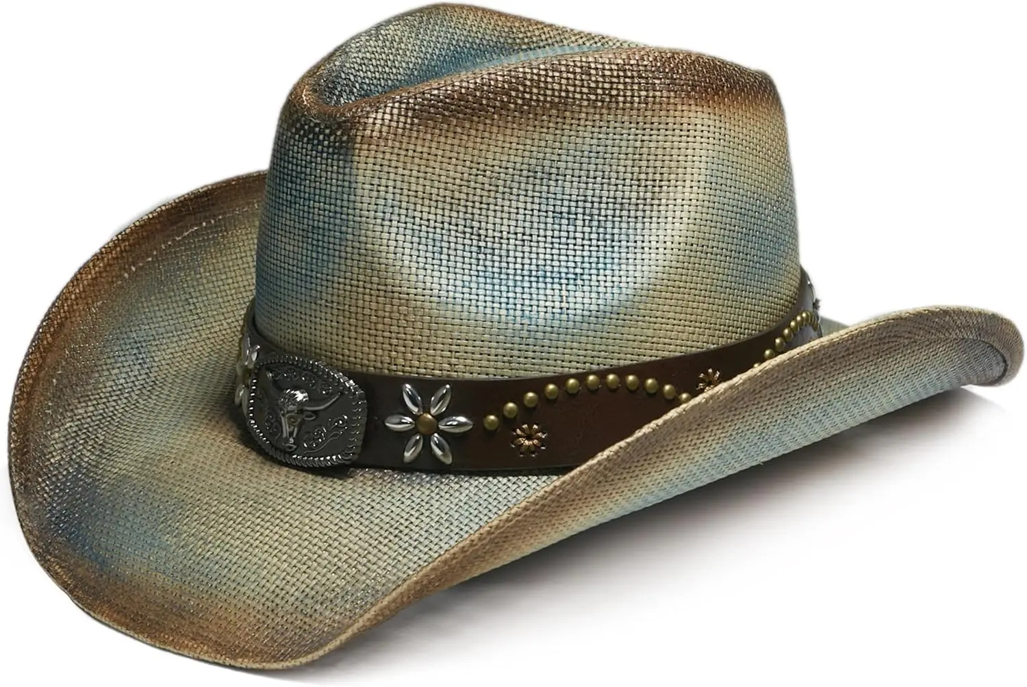 

Western Straw Cowboy and Cowgirl Hats with Decorative Bands - Unisex Wide Brim Raffia Style Sun Hat