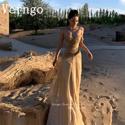 Verngo Champange Chiffon Prom Gowns Off The Shoulder Mermaid Evening Dress For Women Elegant Floor Length Party Dress