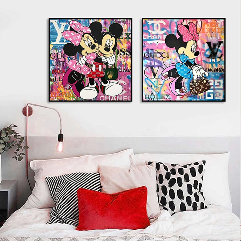 

Mickey and Minnie Luxury Shopping Painting Street Graffiti Wall Art Canvas Print Disney Poster Picture Home Room Decor Cuadros