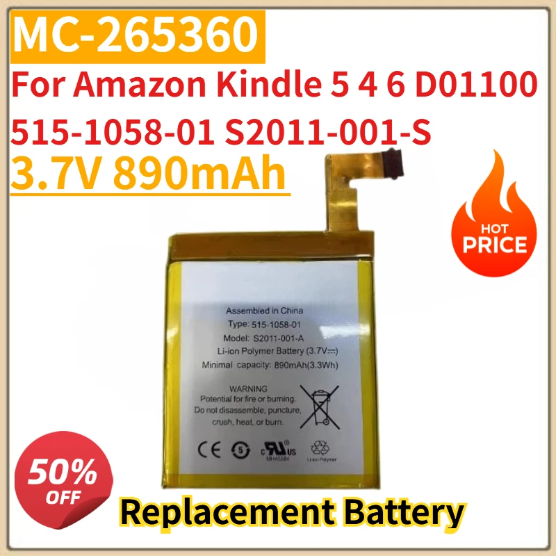 New MC-265360 Replacement Battery 3.7V 890mAh For Amazon Kindle 5 4 6 D01100 515-1058-01 S2011-001-S + Tools