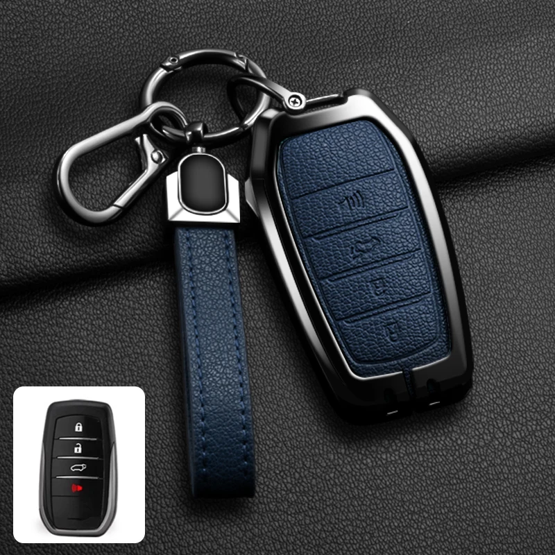 Funda de cuero y aleación de zinc para llave de coche, compatible con Toyota CHR, Hilux, Fortuner, Land Cruiser 200, Camry, Corolla, Crown, RAV4, Highland