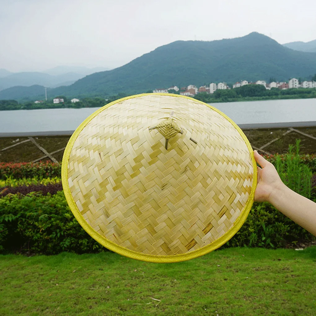 1PC Rice Farmer Hat For Men Women Chinese Bamboo Hat For Adult Unisex Cosplay Conical Sun Cap Handwoven Fisherman Hat