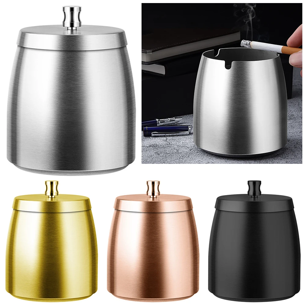 

Smokeless Odorless Windproof Ashtrays with Lid Tabletop Ash Tray Stainless Steel for Outdoor Indoor Home Office Patio Balcony