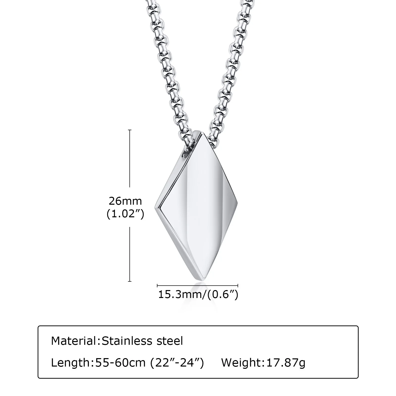 Rhombus Mann Halskette Edelstahl Schmuck Anhänger mit verstellbarer Box Kette Kragen Vater Freund Valentinstag Geschenk – Detail 1
