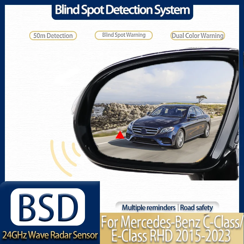 Blind Spot Detection, 24GHz Car Radar, LED & Sound Warning, Lane Change Assist for Mercedes-Benz C-Class/E-Class RHD 2015-2023