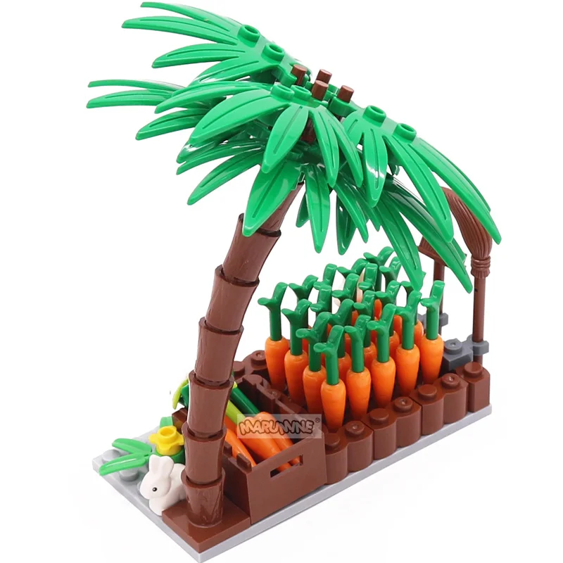 Marumine 131PCS 29685 Rabbit Blocks Model Kit City Farm Building MOC Bricks Zoo Animal Carrot Coconut Tree DIY Accessory Parts