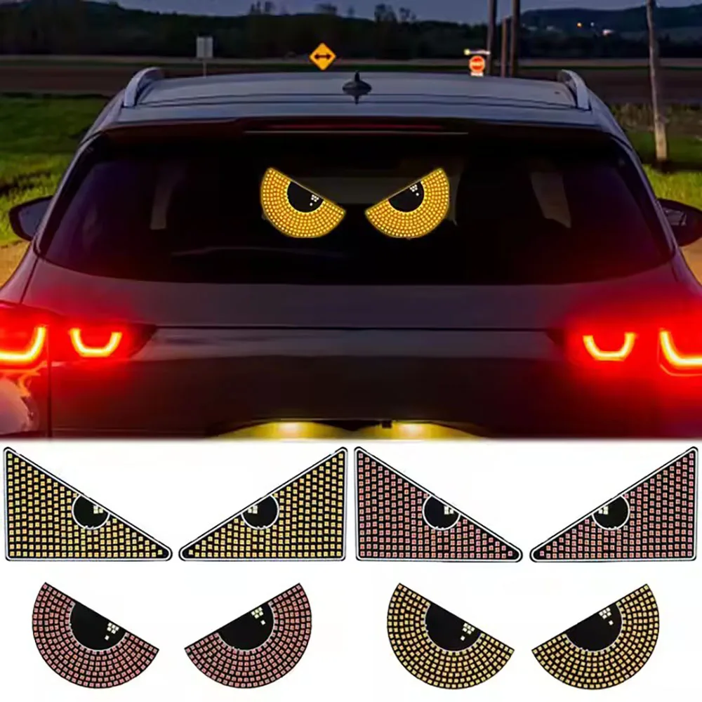 2PCS LED Signal Lights Car Expression Strobe Warning Light For Car Windshield USB Flashing Devil’s Eyes Glow Flexible LED Panel