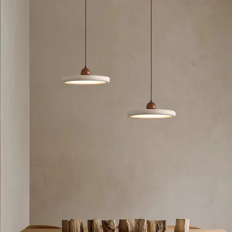 Retro Natural Stone Art Pendant Light Yellow Travertine LED Chandelier Bedroom Bedside Decoration Home Lighting Fixtures
