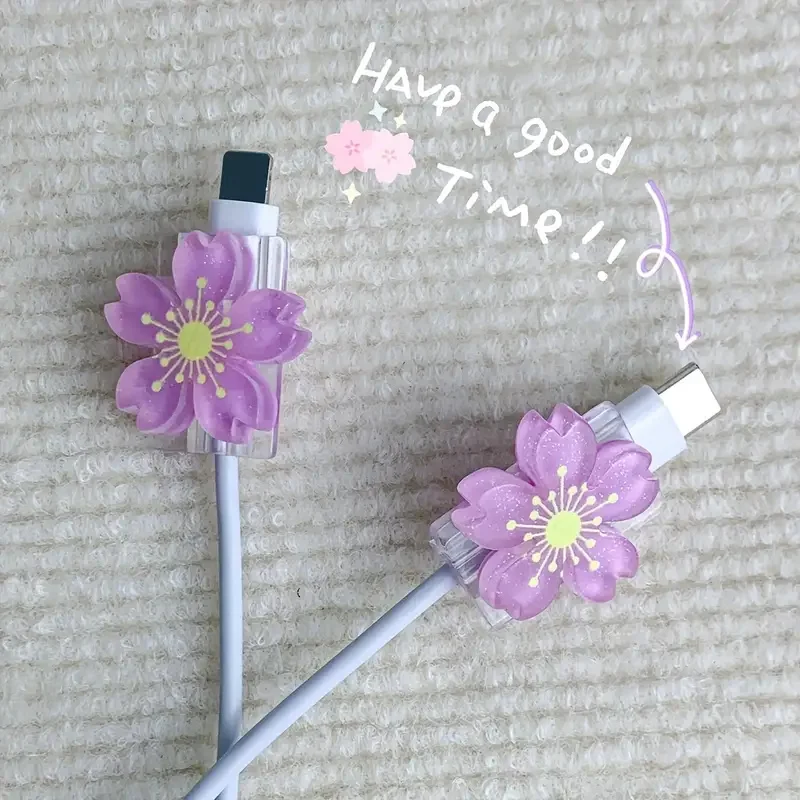 Cartoon Cute Protector Cover Candy Color Flowers Charger Protector Organizer Kawaii Data Line Cord Winder For iPhone Anti-break