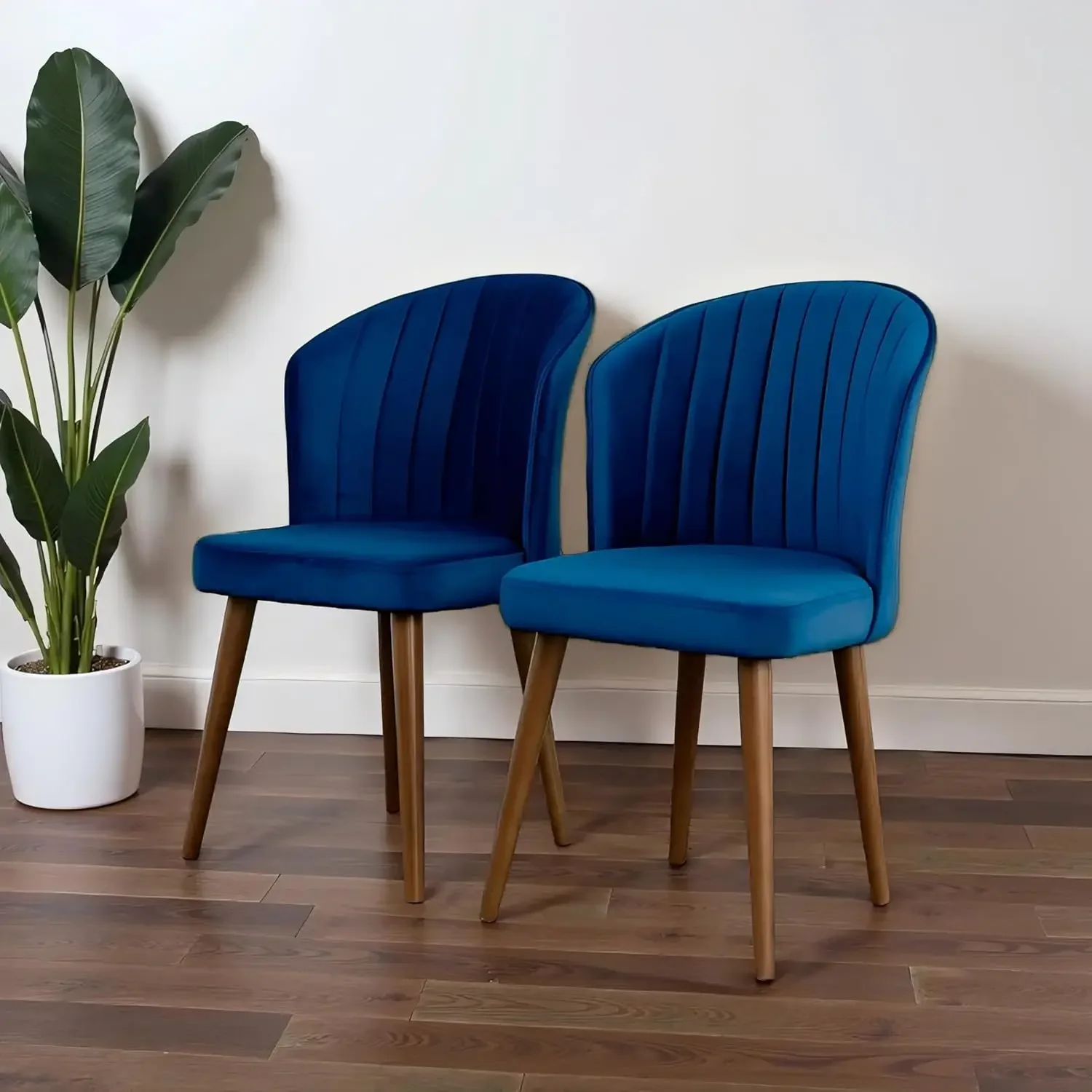 Mid Century Modern Dining Chair Set of 2, Upholstered Velvet Dining Chairs with Solid Wood Legs & Full Back, Accent Kitchen Chai