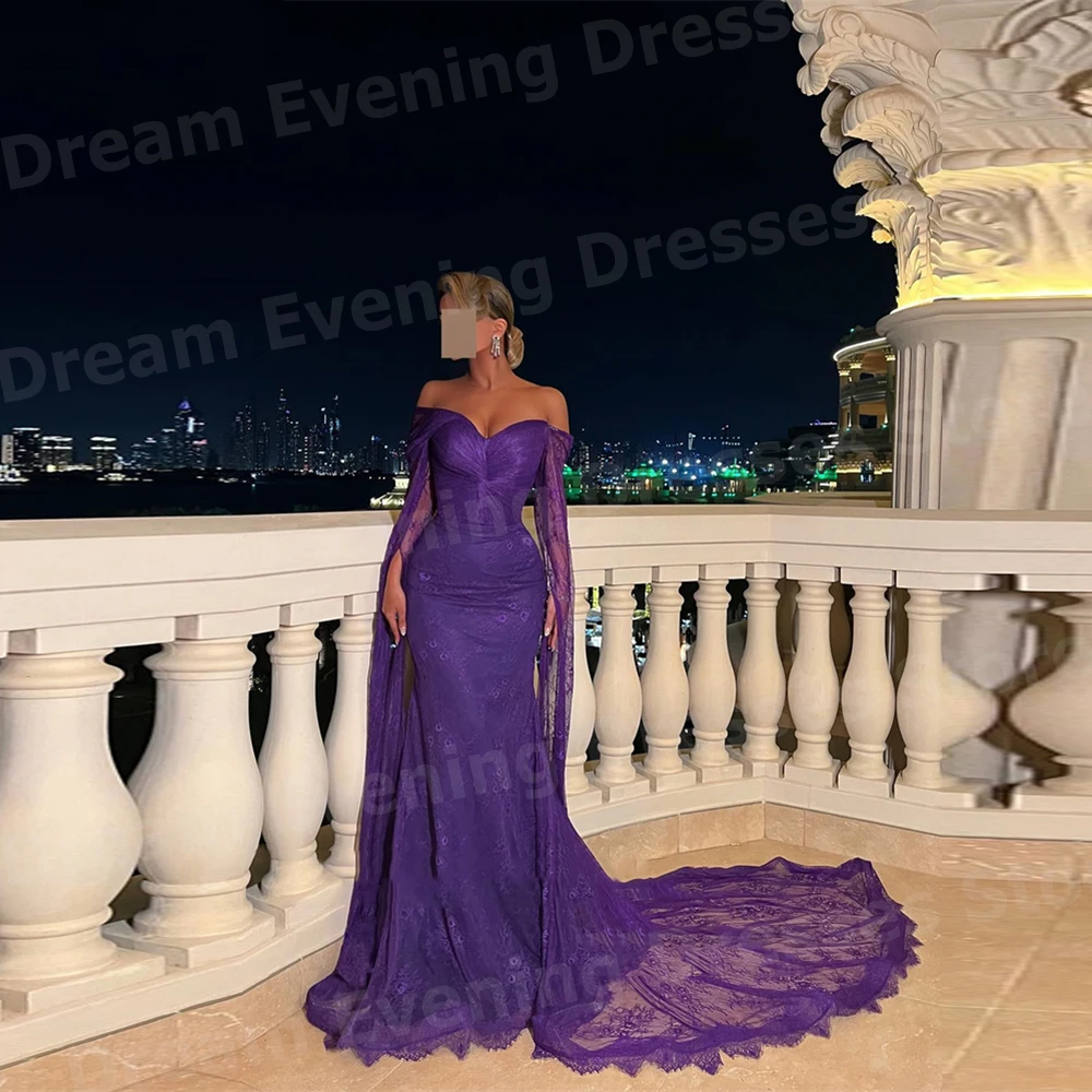 

Sexy Mermaid Women's Evening Dresses Customized Off Shoulder فساتين للمناسبات الخاصة Prom Gowns Long Sleeve Lace Robe De Soirée