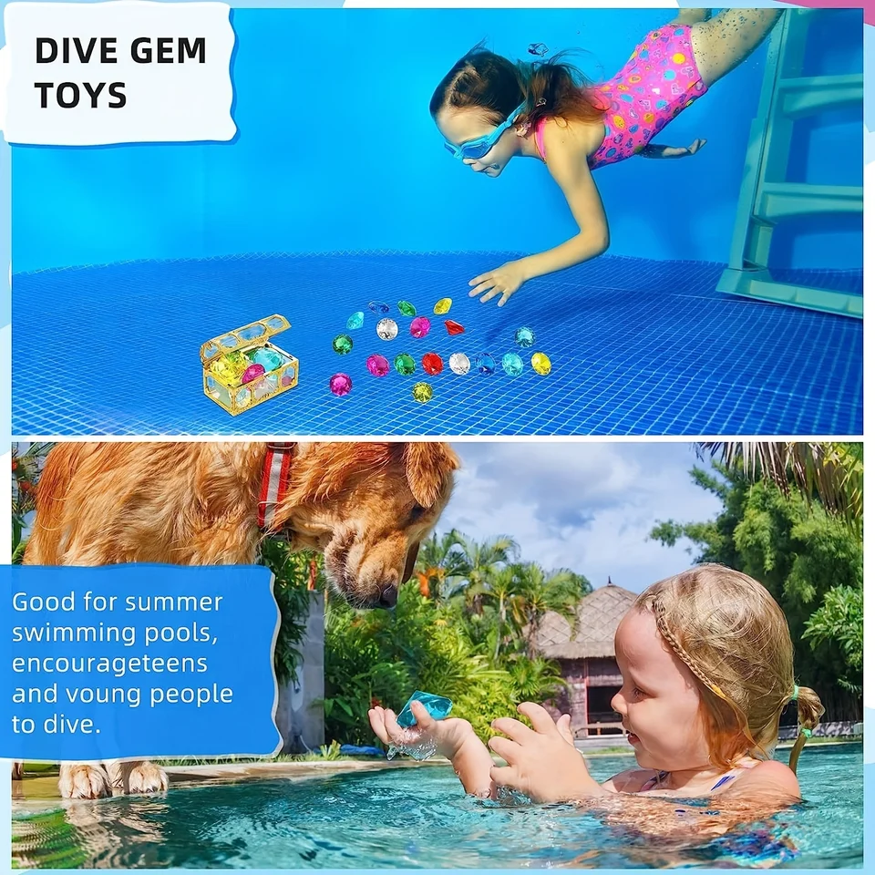 OWUDE HTHL 8 PCS Set Piscine Jouets Naufrage Plongée Gemme Coloré Acrylique Pierres Précieuses pour Enfants Jouets sous-Marins D'été Plaisir Jouets De Natation pour Bain Piscine Parc Aquatique et Mer
