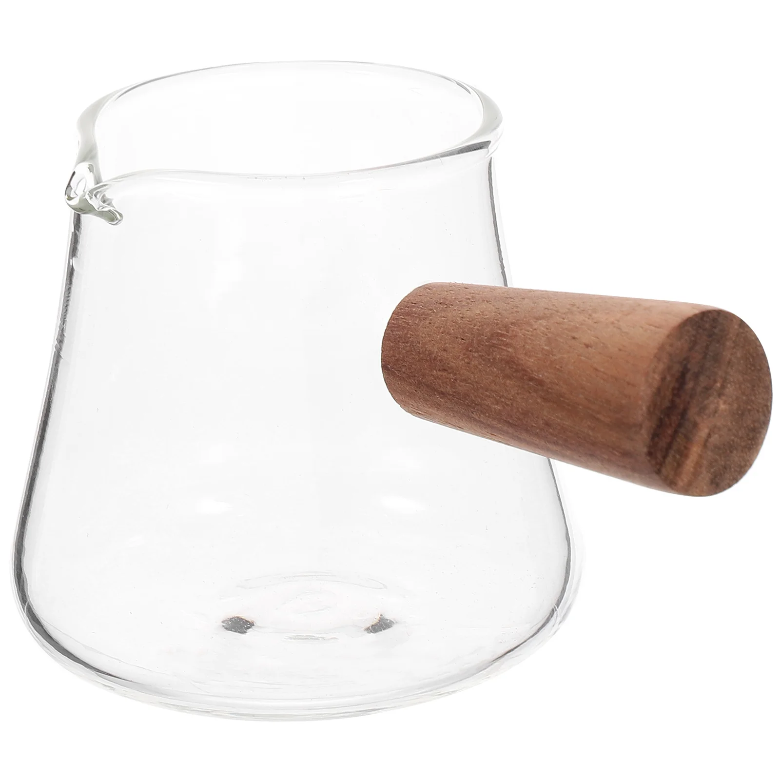 

1pc Wooden Handle Glass Milk Pitcher Heat Resistant Creamer Container For Coffee Espresso Latte Art Household Use Pouring Cup
