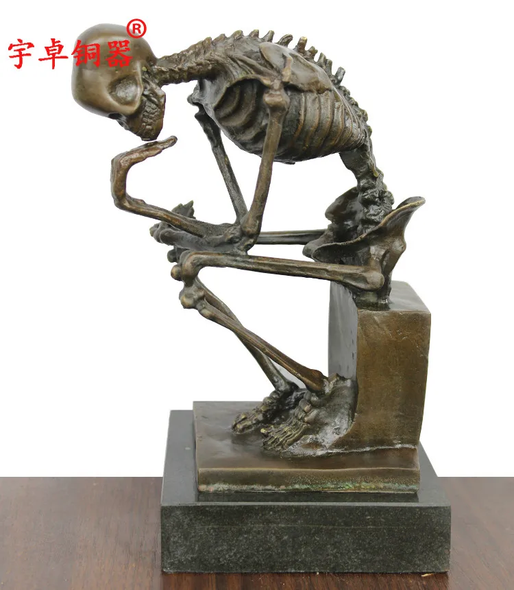 Skeleton Thinker Bronze Statue Bronze Thinking skeleton Sculptures Abstract Bronze Casting Art Crafts For Home Decor Ornament