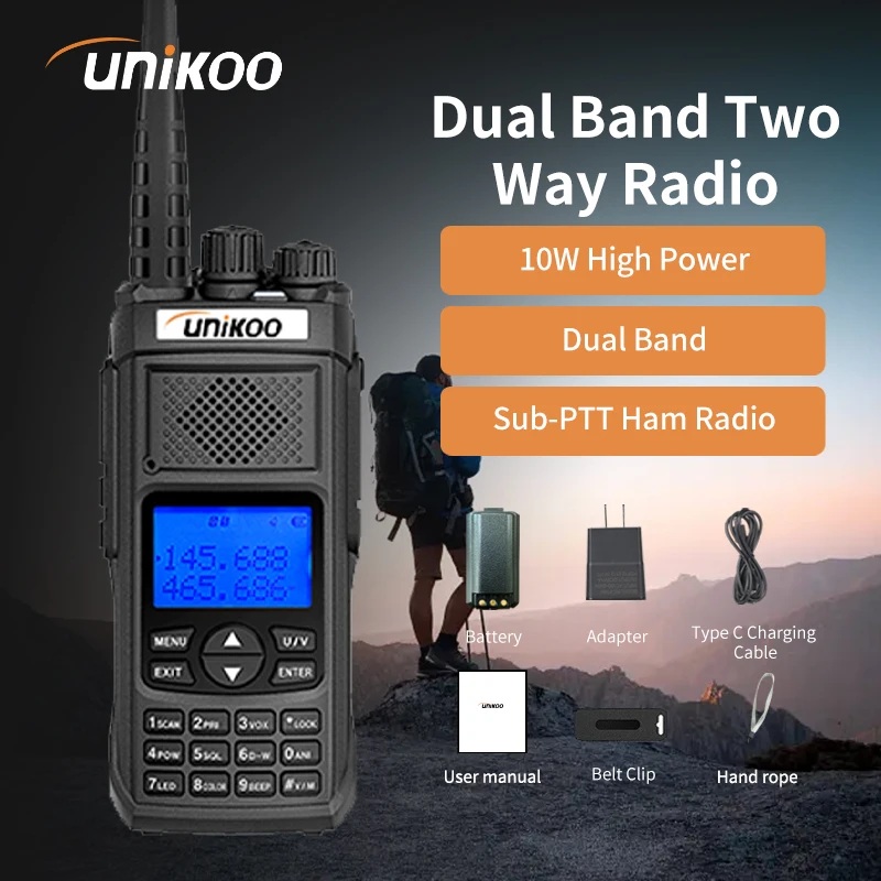 

UNIKOO US-UV506 Walkie Talkie 10W Air Band Radio Tyep C Charge UHF VHF DTMF FM Wirless Copy Frequency Two Way Ham Radio