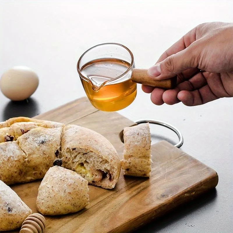 1Pc 50/100ml Wood Handle Glass Coffee Mini Milk Cup Espresso Measuring Cup Double Single Mouth Kitchen Sauce Dish Measure Mug