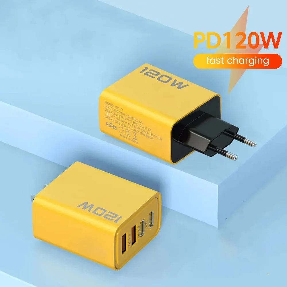 Total 120W Fast USB C Charger 4 Ports Quick Charge 3.0 Fast Wall Charger Phone Travel Adapter For iPhone Xiaomi Huawei EU US UK