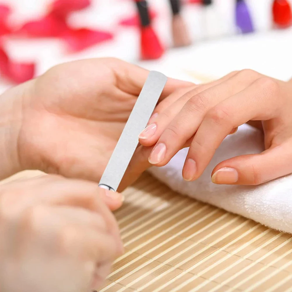 1 ชิ้นสแตนเลสสตีลคู่ด้านข้างเล็บแฟ้มทําเล็บมือเล็บเท้าโลหะแฟ้ม Polish Remover บัฟเฟอร์ Professional Finger Toe Care เครื่องมือ