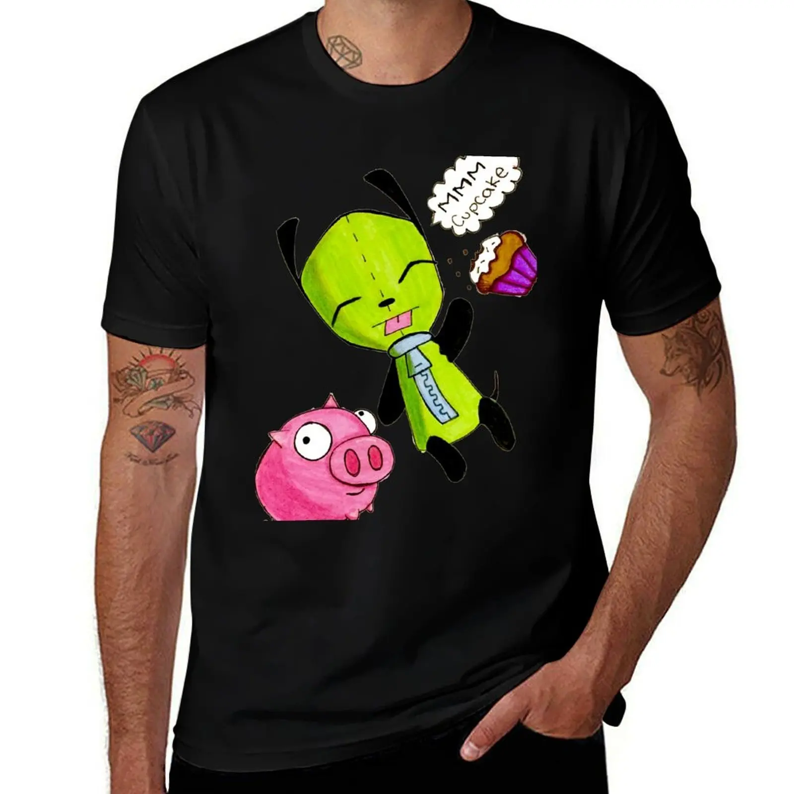 Gir with his pig and cupcake T-Shirt Casual Basic Short Sleeve T-Shirt