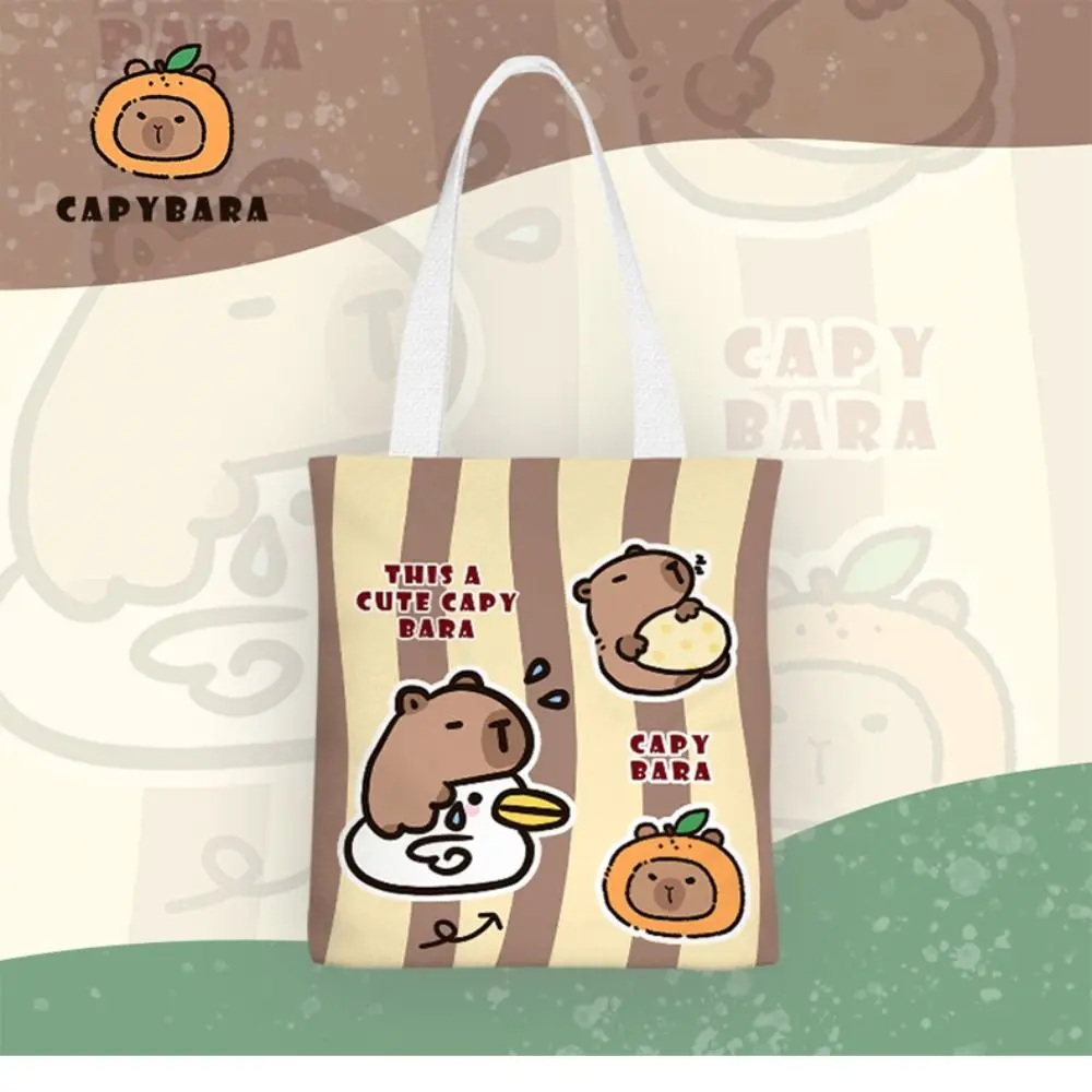 Capybara School Bag Capybara Canvas Bag Casual Reusable Portable Shoulder Bag Cartoon Shopping Bags Girls Women