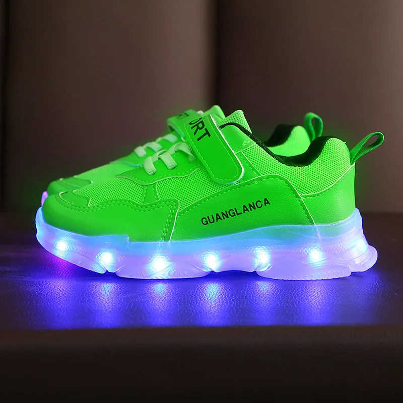 New Children\'s LED Light Shoes USB Charging Children\'s Sneakers Mesh Breathable Boys and Girls\' Sports Shoes