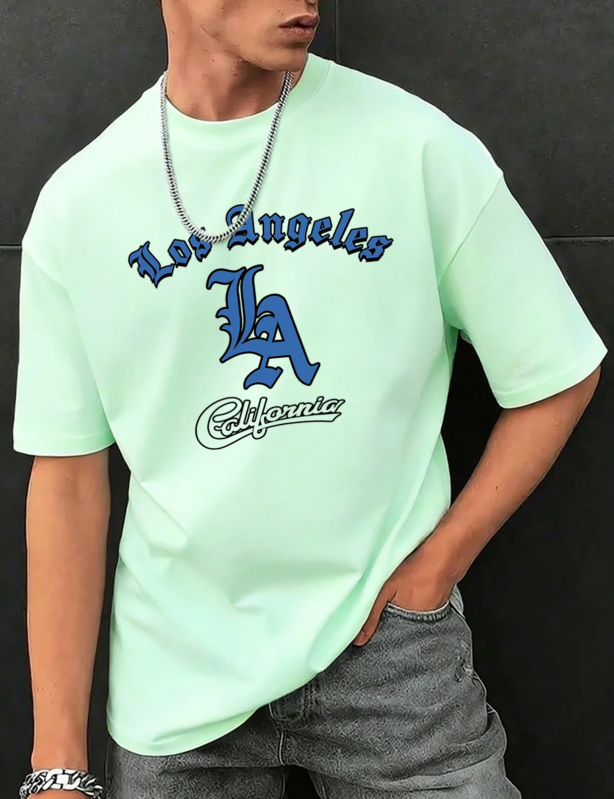 Los Angeles California Artistic Letter Print Man Basic All-Match Short Sleeve Cotton Summer Breathable Tshirt Casual Street Top