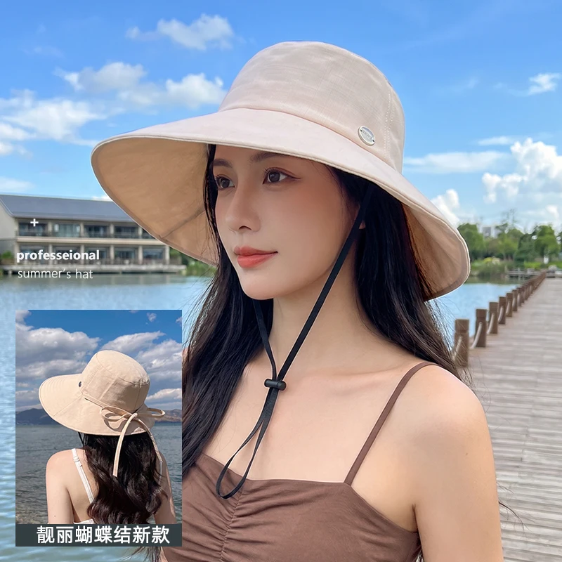 Summer large brimmed sun hat for women, outdoor travel, sun protection, fashionable and versatile fisherman hat
