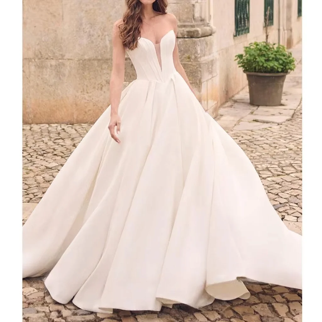 Lakshmigown Off The Shoulder Crepe Satin A-Line Bridal Gowns For Formal Party Floor Length Wedding Dress Vestidos Customized