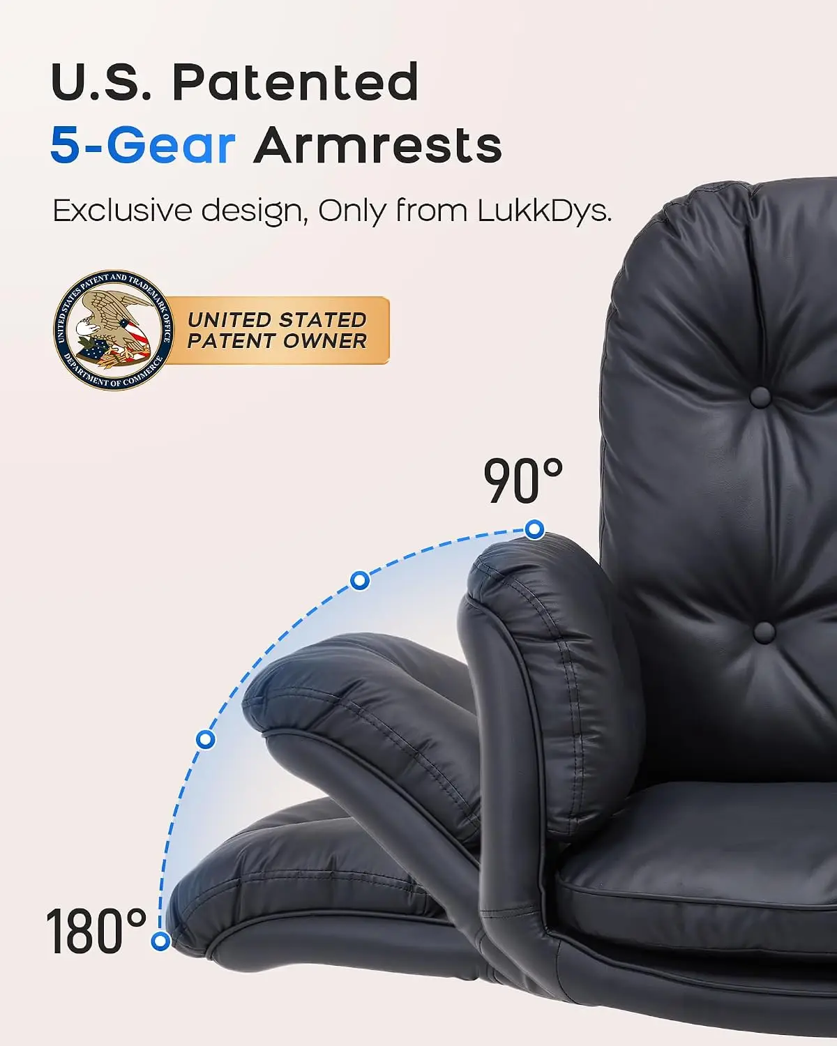 Executive Chair 400lbs Wide Seat PU Leather Lay-Flat Armrest 90-180 Cross-Legged Recline High Back, Customized