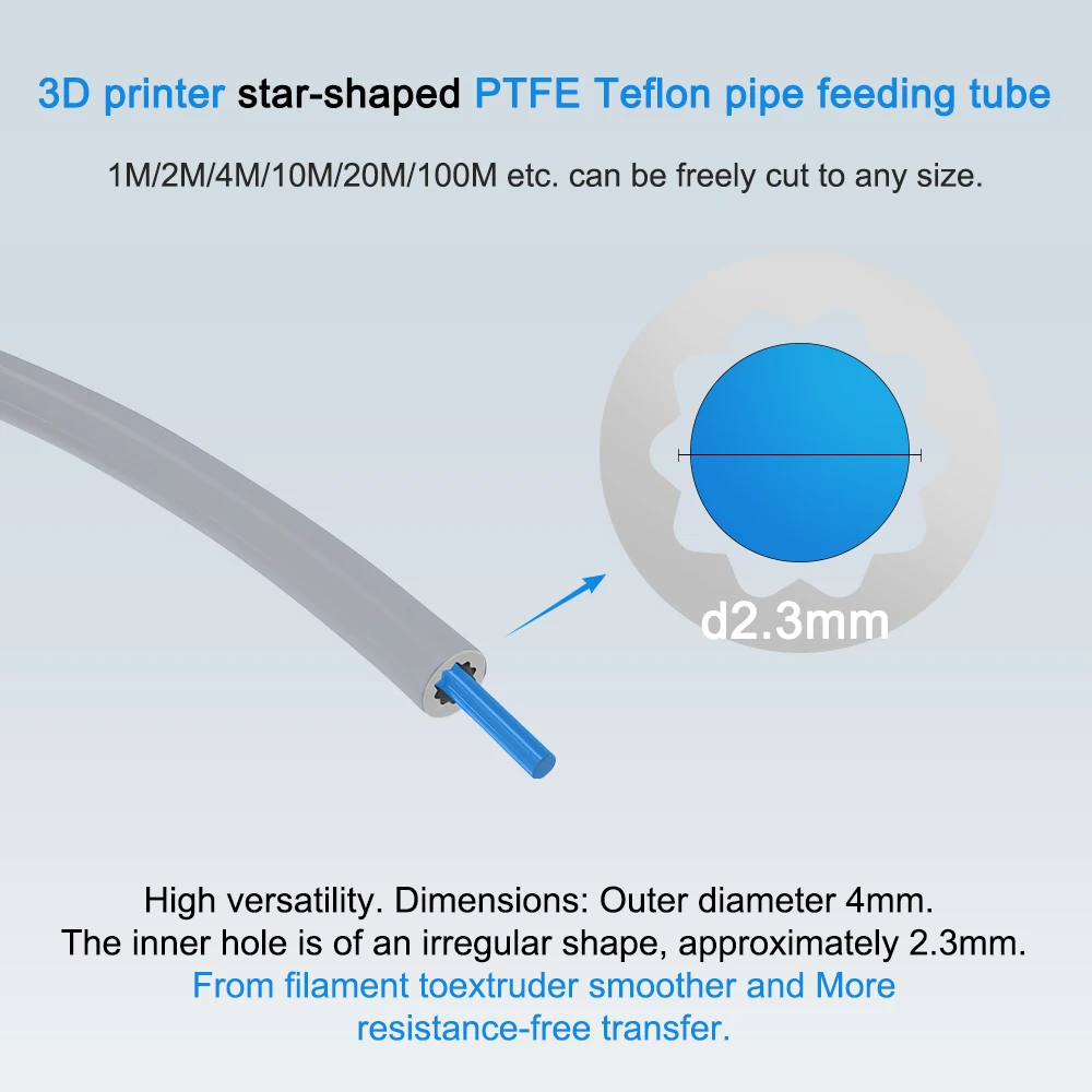Sternförmiges PTFE-Rohr für Bambu Lab, Creality Voron, Anycubic, 4 mm Außendurchmesser, geringer Widerstand, hohe Temperaturbeständigkeit. – Detail 2