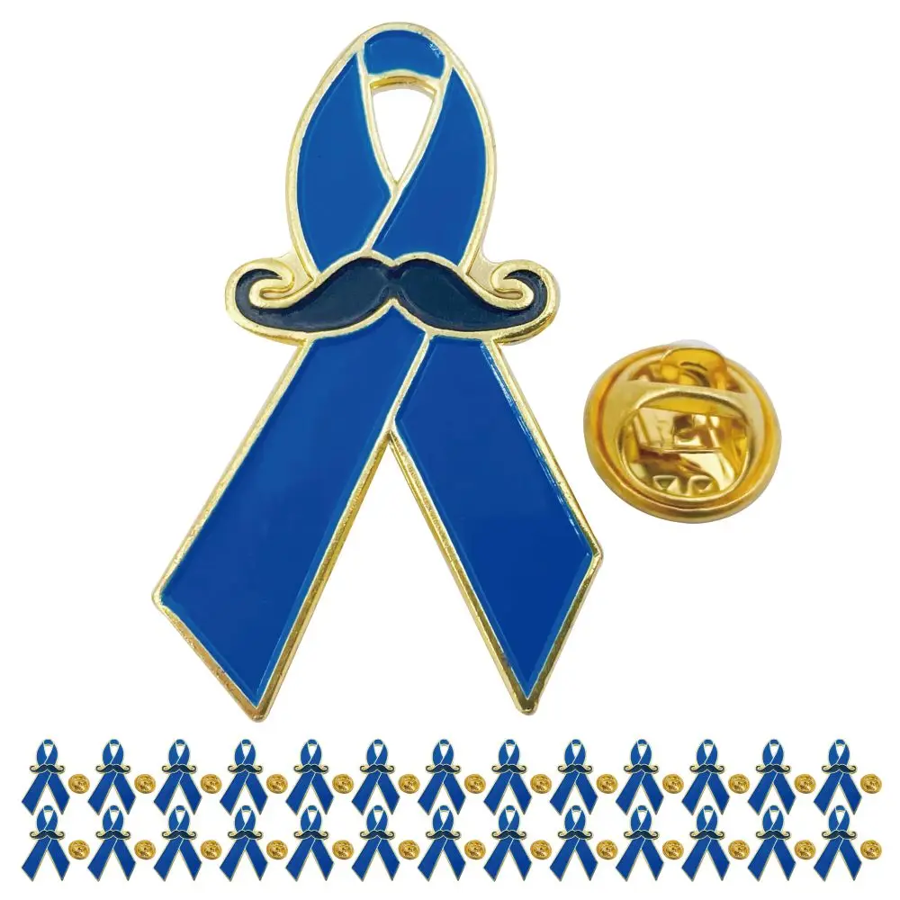 

Blue Ribbon Pin, Black Beard Design Metal Ribbon Brooch Colon Cancer Prostate Cancer Awareness Pin for Charitable F